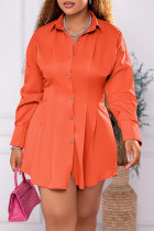 Robes de robe de chemise à col rabattu en patchwork uni décontracté orange