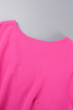 Black Casual Solid Patchwork Slit O Neck One Step Skirt Short Sleeve Dress
