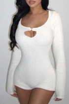 White Casual Solid Hollowed Out O Neck Skinny Romper
