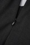 Vestidos de manga larga con cuello en V y abertura de patchwork sólido casual negro
