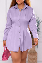 Purple Casual Solid Patchwork Turndown Collar Shirt Dress Dresses