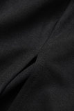 Черные повседневные однотонные платья в стиле пэчворк с разрезом и V-образным вырезом с длинным рукавом