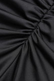 Robe longue noire sexy décontractée à col en V asymétrique solide dos nu