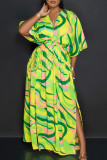 Green Celebrities Elegant Vacation Print Patchwork Frenulum Backless Zipper V Neck Printed Dress Dresses