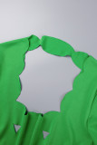 Groene Sexy Casual Effen Kwastje Uitgeholde Doorzichtige Jurken met vierkante kraag en lange mouwen