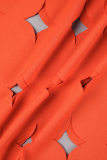 Robes à manches longues à col carré transparent sexy décontractées orange
