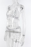 Catene in nappa patchwork sexy argento con catena in vita con strass Set in due pezzi