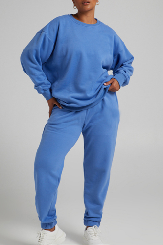 Blue Casual Long Sleeve Sweatshirt And Skinny Pants Jogger Two Pieces Sweatsuit Sets