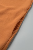Оранжевые повседневные сплошные пуговицы с V-образным вырезом Комбинезоны больших размеров