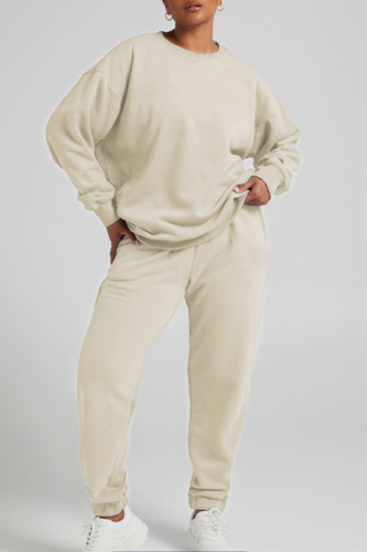Apricot Casual Long Sleeve Sweatshirt And Skinny Pants Jogger Two Pieces Sweatsuit Sets
