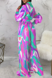 Многоцветный сексуальный принт в стиле пэчворк Уздечка с отложным воротником с длинным рукавом из двух частей