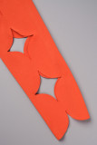 Robes à manches longues à col carré transparent sexy décontractées orange