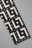 Nero bianco casual stampa patchwork dolcevita manica lunga due pezzi