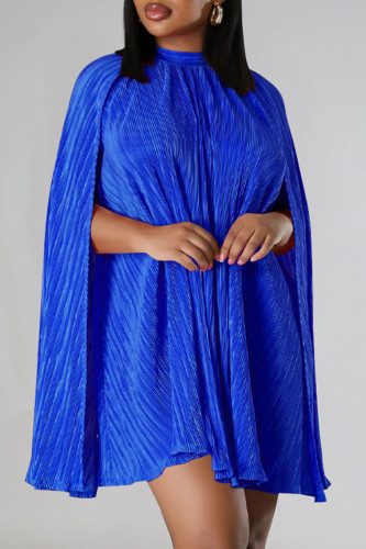 Blue Street Solid Patchwork Fold Half A Turtleneck A Line Dresses(No Belt)