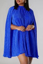 Blaue Street Solid Patchwork-Kleider mit halbem Rollkragen und A-Linie (ohne Gürtel)