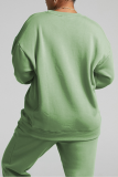 Groen Casual effen patchwork O-hals, twee stukken met lange mouwen