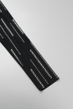 Zwart sexy patchwork hete boren doorzichtige halve coltrui lange jurkjurken