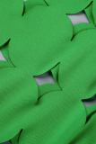 Nappa solida casual sexy verde scavata abiti a maniche lunghe con colletto quadrato trasparente