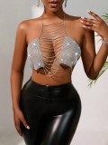Silver Sexy Solid Patchwork Metal Accessories Decoration Chains Backless Halter Tops