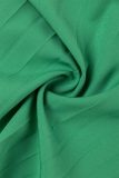 Vestidos plissados ​​em patchwork sólido verde casual com decote em V