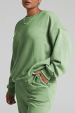 Groen Casual effen patchwork O-hals, twee stukken met lange mouwen