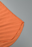 Orangefarbene, lässige, einfarbige, plissierte Patchwork-Kleider mit V-Ausschnitt