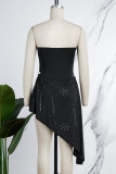 Zwart sexy feest patchwork hete boren backless strapless onregelmatige jurk jurken