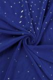 Vestiti lunghi semitrasparenti dal vestito lungo da mezzo dolcevita sexy blu di perforazione calda della rappezzatura