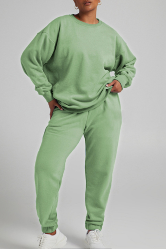 Light Green Casual Long Sleeve Sweatshirt And Skinny Pants Jogger Two Pieces Sweatsuit Sets