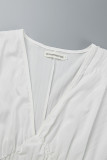 ホワイト カジュアル ソリッド パッチワーク V ネック プリーツ ドレス