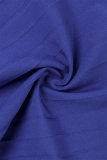 Vestidos plissados ​​em patchwork liso azul escuro casual