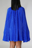 Blue Street Solid Patchwork Fold Half A Turtleneck A Line Dresses(No Belt)