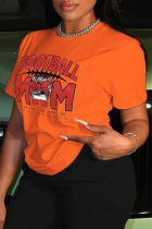 Orangefarbene, lässige O-Ausschnitt-T-Shirts mit Straßendruck