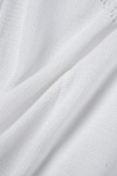 Combinaisons skinny décontractées unies en patchwork transparent à col roulé blanc