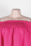 Розовые повседневные однотонные платья принцессы в стиле пэчворк с открытыми плечами