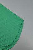 グリーン カジュアル ソリッド パッチワーク V ネック プリーツ ドレス