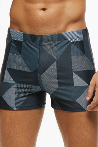 Grey Sportswear Print Patchwork Swim Trunks