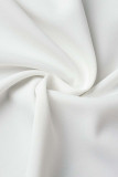 White Casual Street Print Patchwork Fold Asymmetrical Off the Shoulder Irregular Dress Dresses