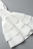 Abrikoos Casual Street Print Patchwork Fold Asymmetrische off-shoulder onregelmatige jurkjurken