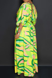 Green Celebrities Elegantes Urlaubsmuster mit Patchwork-Frenulum, rückenfrei, Reißverschluss, V-Ausschnitt, bedrucktes Kleid