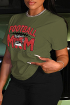 Lässige O-Ausschnitt-T-Shirts mit Street-Print in Armeegrün