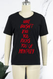 Black Street Daily Print Patchwork T-shirts met letter O-hals
