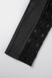 Zwarte Sexy Casual Solide Uitgeholde Doorzichtige O Neck Skinny Jumpsuits