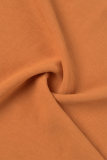 Macacão laranja casual com botões lisos e gola em V plus size