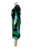 Robes de jupe crayon à col en V et patchwork imprimé rue noire