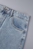 Saias jeans skinny cintura alta lisas casuais azuis