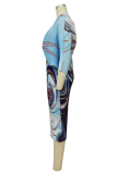 Vestidos de saia lápis com estampa de patchwork com decote em V e branco azul