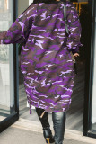 Violet imprimé de rue imprimé Camouflage évidé Patchwork col rond robes droites de grande taille