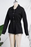 Apricot Casual Solid Patchwork Turndown Collar Long Sleeve Regular One Pieces Romper Denim Romper