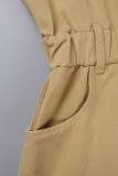 Pagliaccetto di jeans regolare a maniche lunghe con colletto rovesciato patchwork solido casual verde